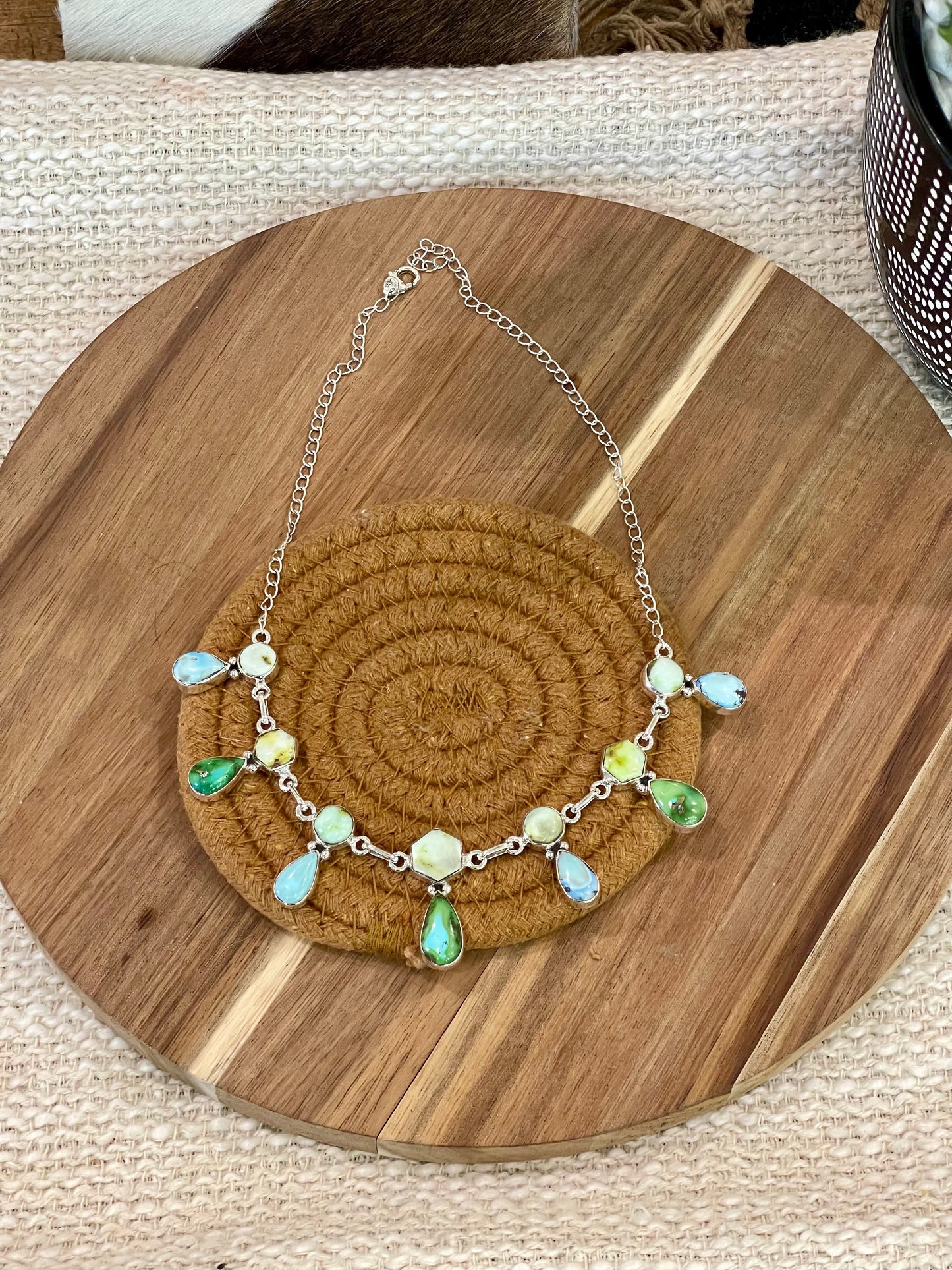 Handmade Sterling Silver, Sonoran Mountain Turquoise, Palomino & Golden Hills Turquoise Necklace