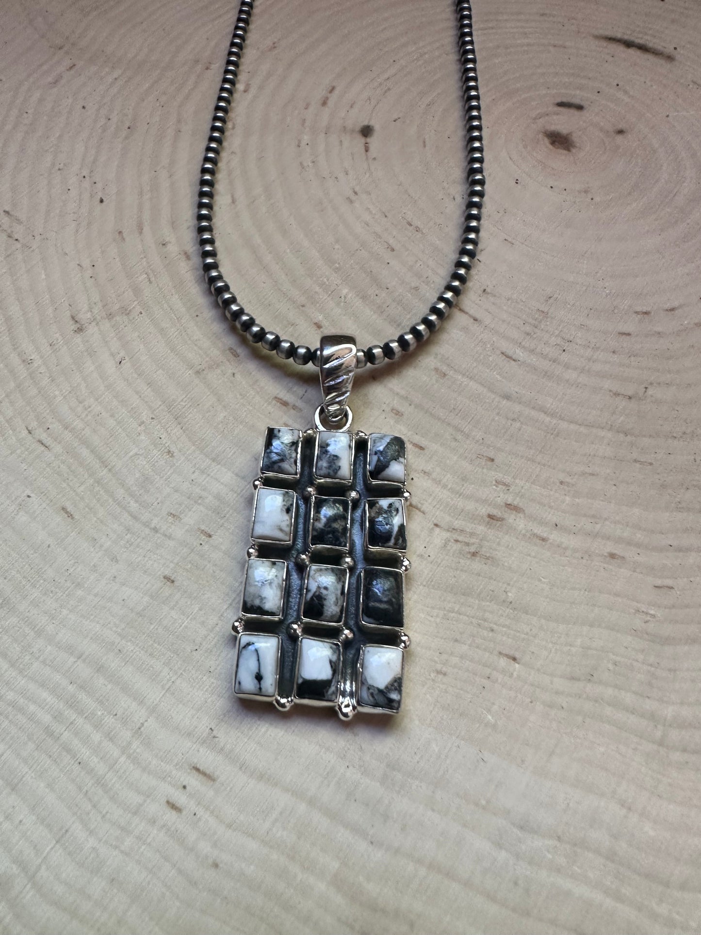 Handmade Sterling Silver & White Buffalo 12 stone Pendant