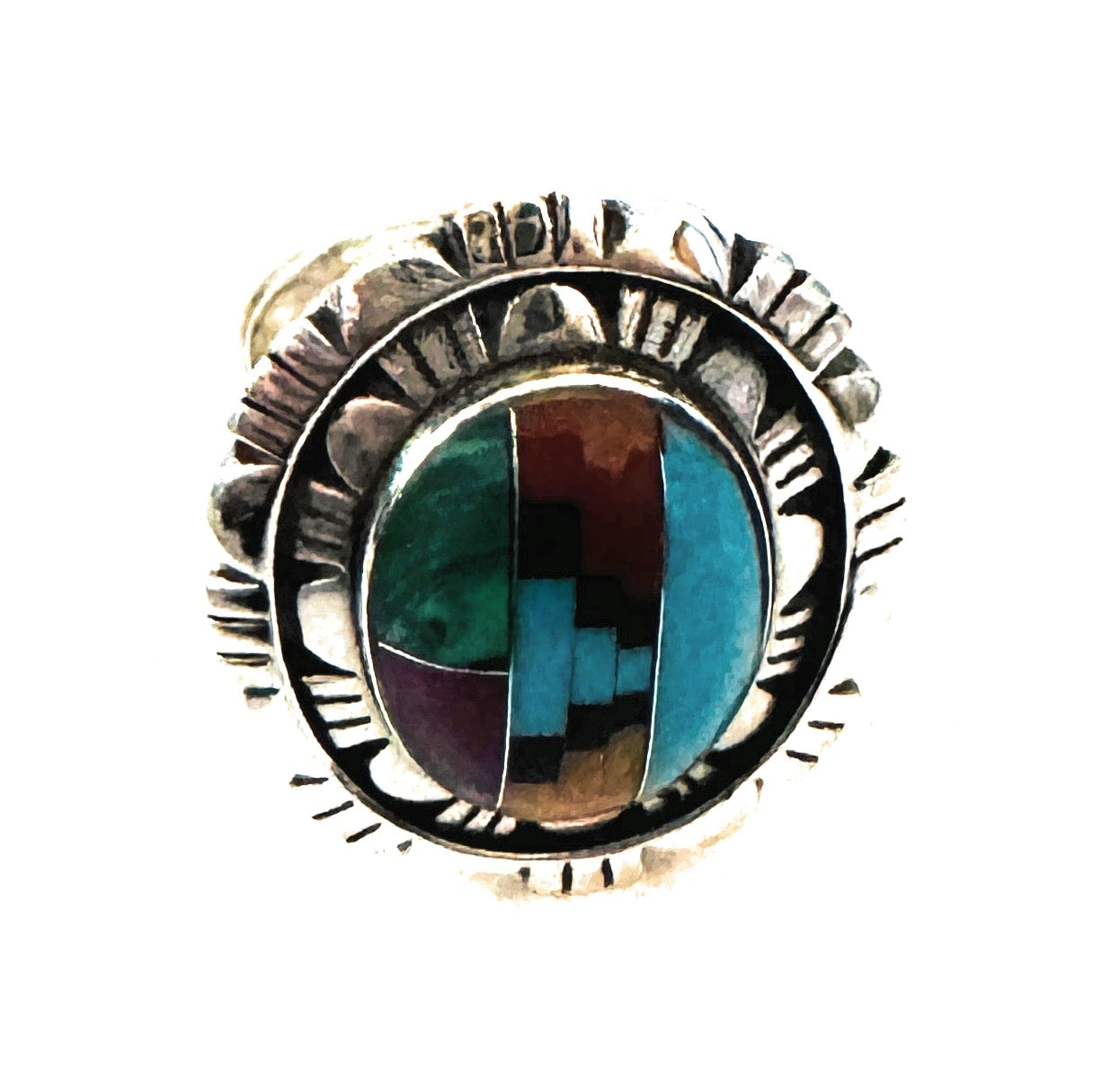 Handmade Sterling Silver & Multi Stone Inlay Adjustable Ring by Nizhoni