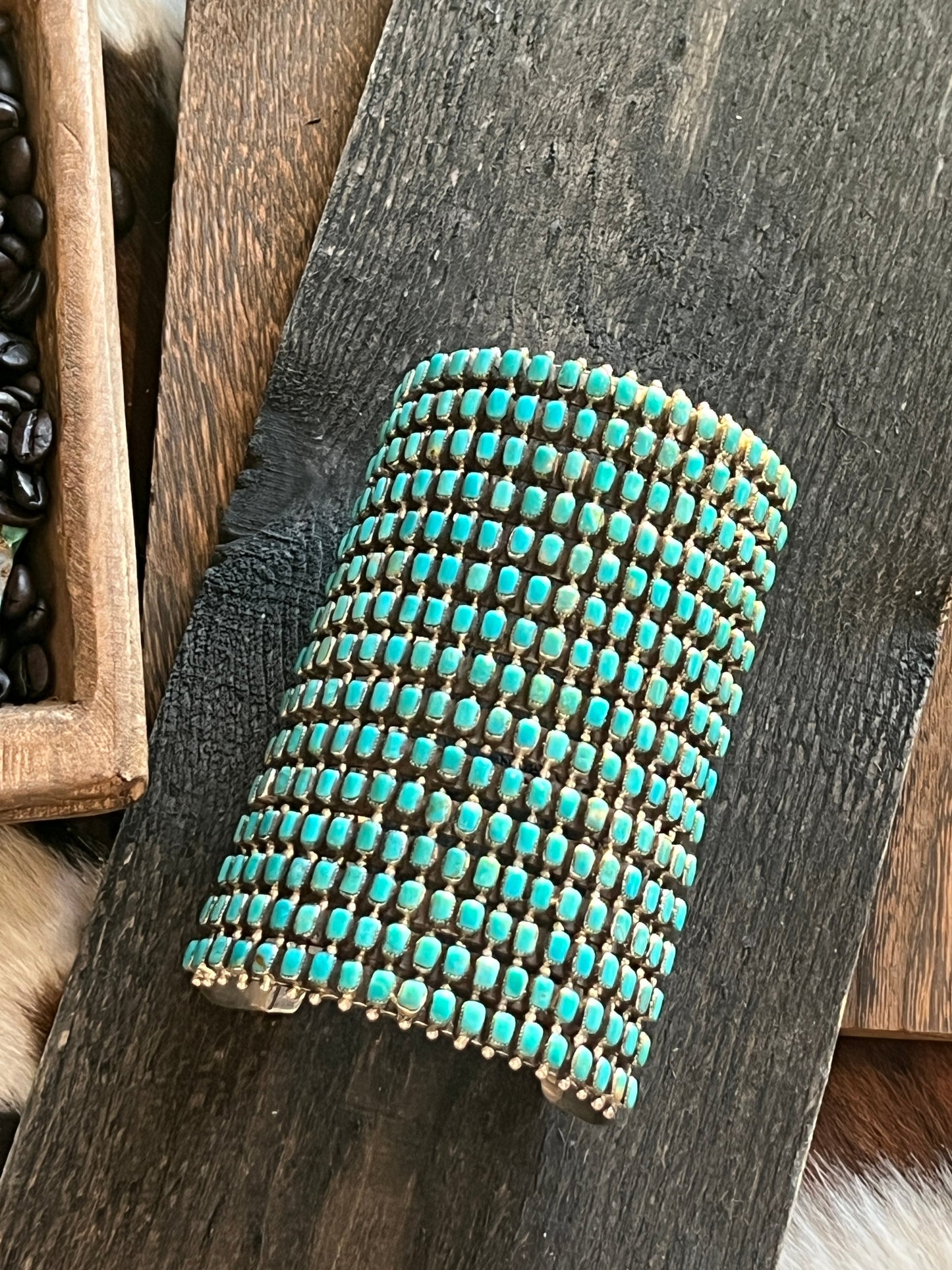 Handcrafted Epic Made 15 Row Sterling Silver and Turquoise Gauntlet Style Cuff Bracelet /