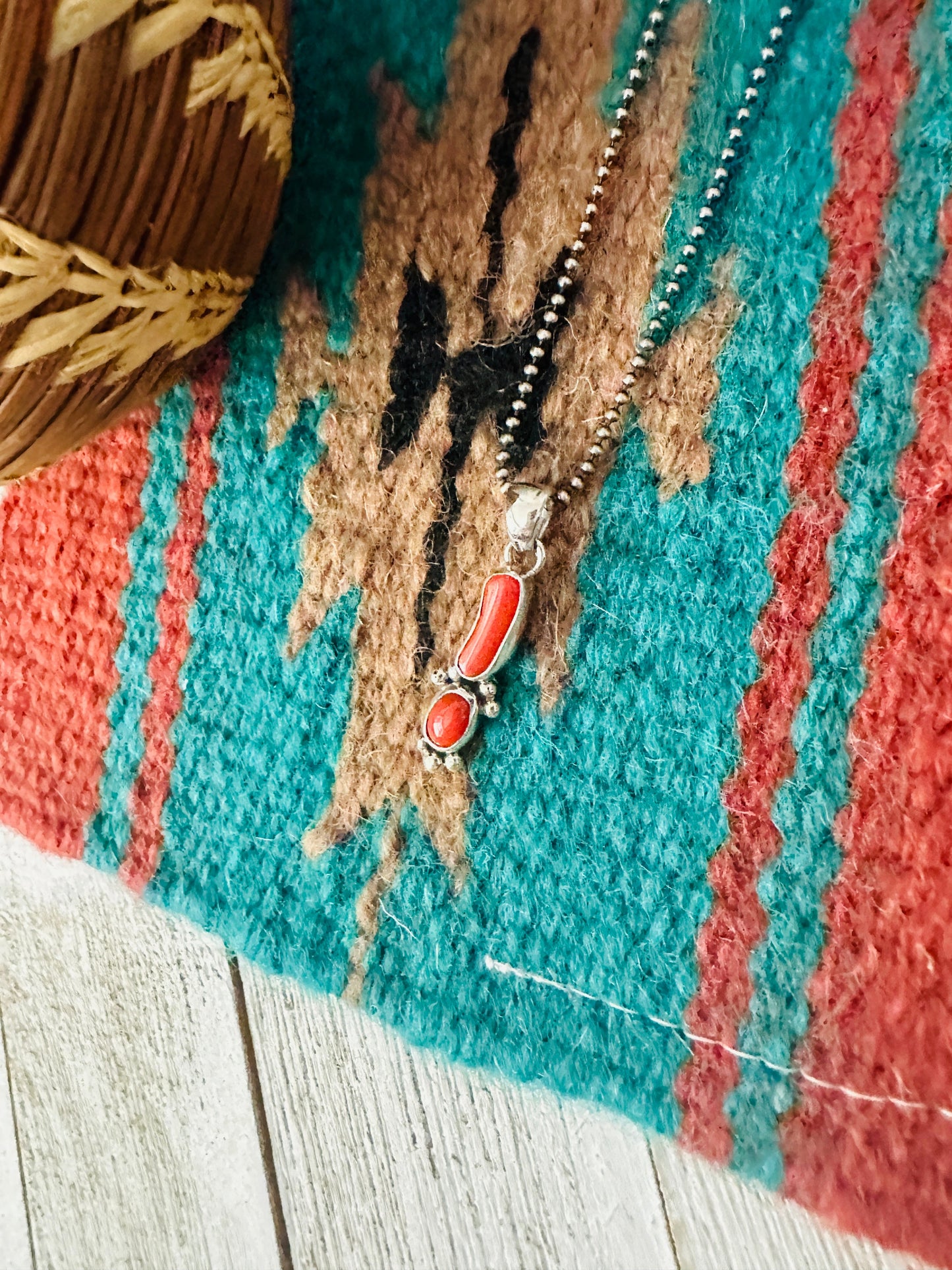 Handcrafted Red Coral & Sterling Silver Pendant