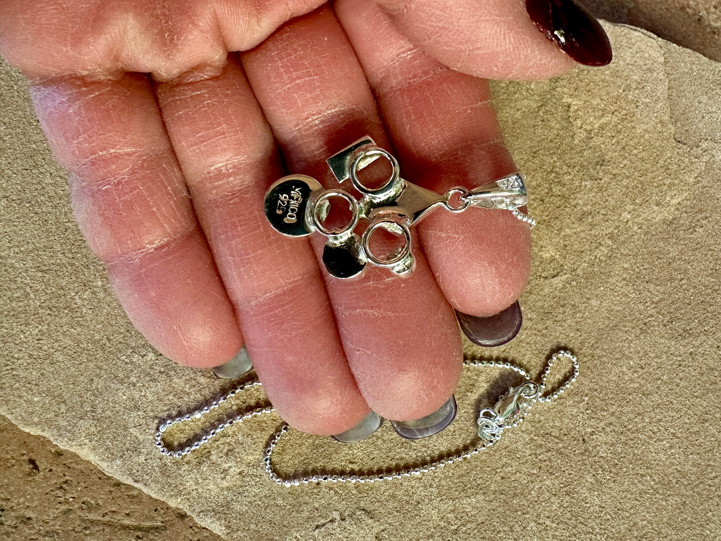 Multistone Mosaic Sterling Silver Pendant Necklace