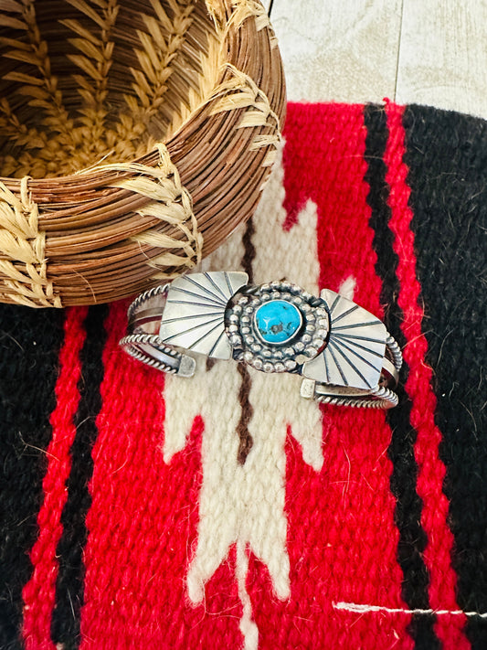 Handcrafted Kingman Turquoise & Sterling Silver Cuff Bracelet