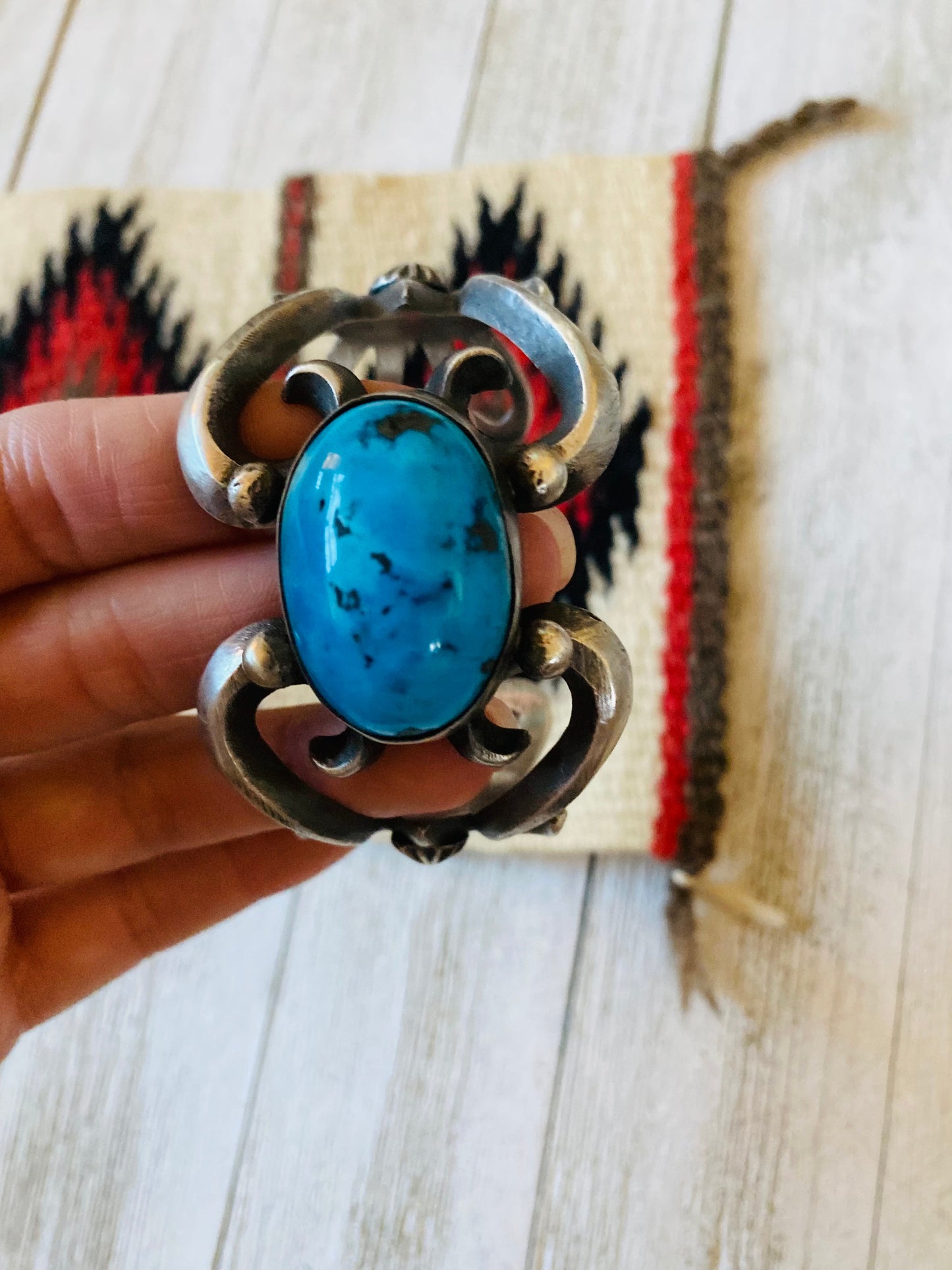 Handcrafted Sterling Silver & Kingman Turquoise Cuff Bracelet By Chimney Butte