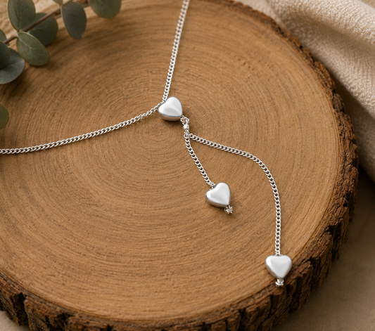 Puffed Hearts Lariat Sterling Silver Necklace