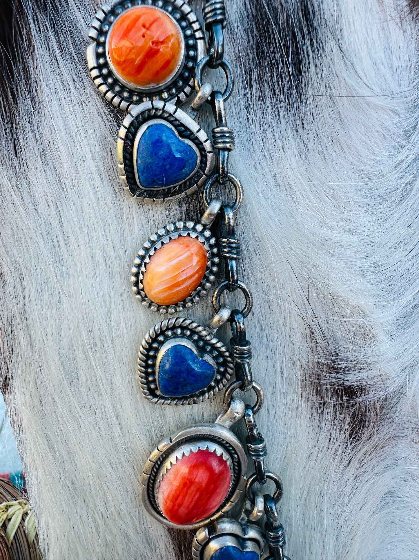 Handcrafted Orange Spiny, Lapis & Sterling Silver Heart Necklace