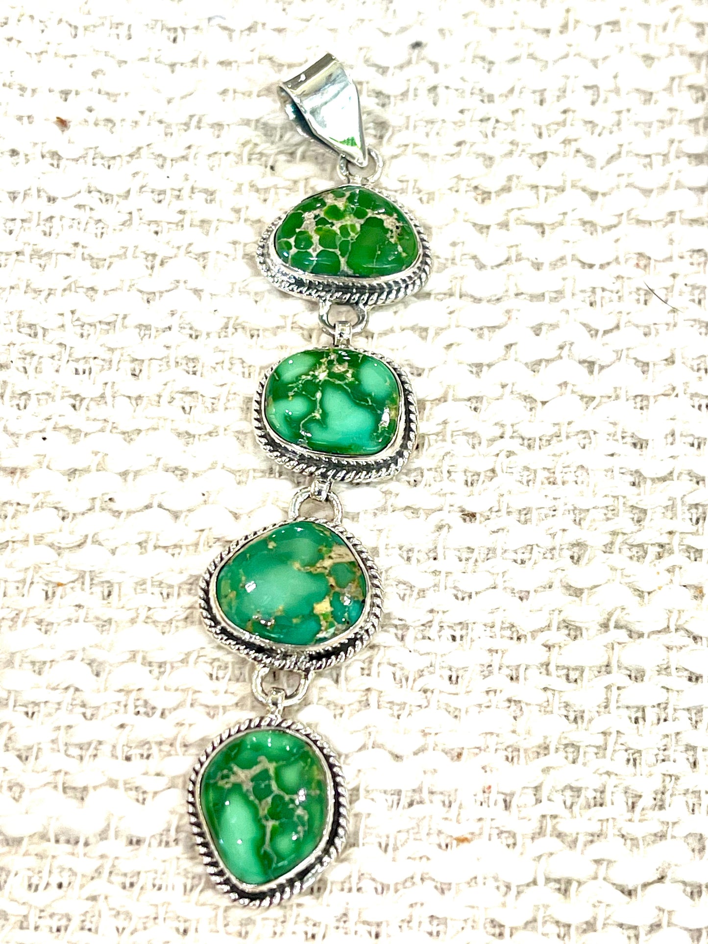 Handmade Sterling Silver & Sonoran Mountain Turquoise Cluster Pendant-Green