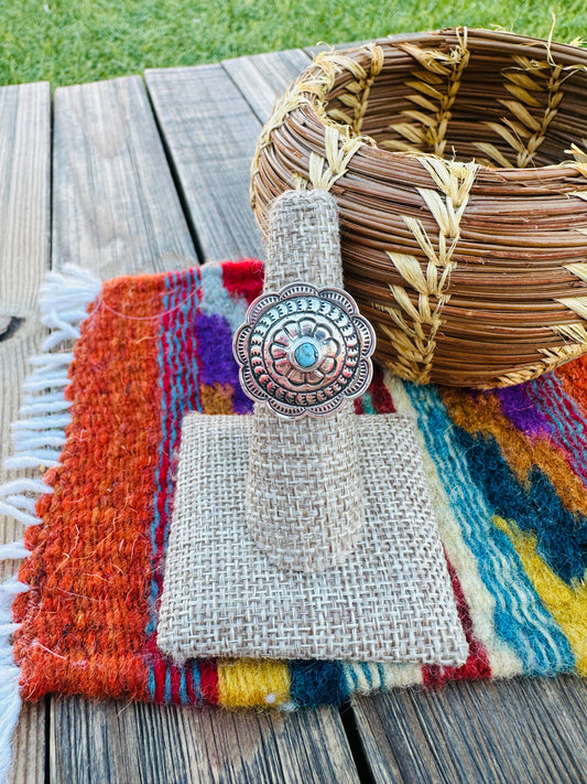 Handcrafted Turquoise & Sterling Silver Concho Ring