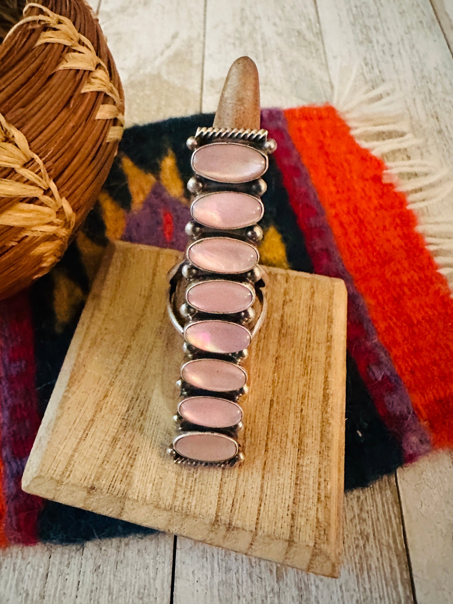 Handcrafted Mother of Pearl & Sterling Silver Ring by Jacqueline Silver Size 8