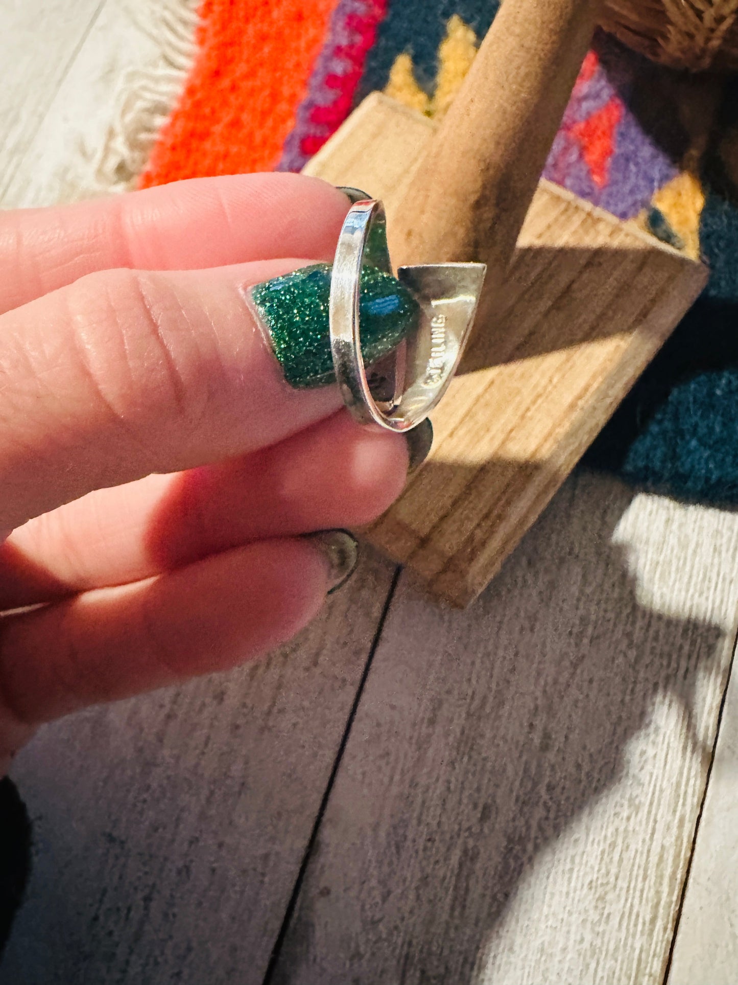 Handcrafted Multi Stone & Sterling Silver Inlay Square Adjustable Ring