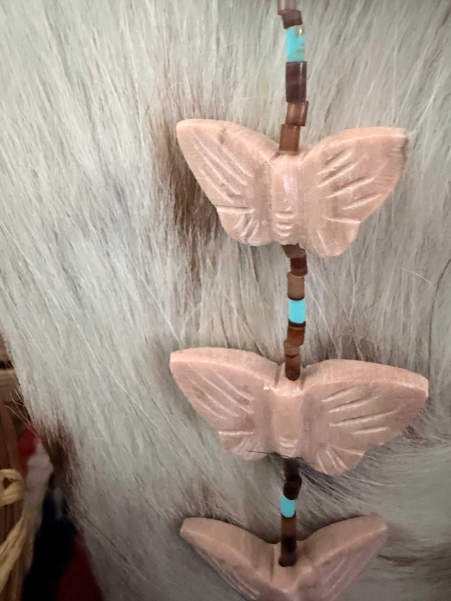 Handcrafted Sterling Silver & Beaded Fetish Butterfly Necklace 28" by Larry Cisco