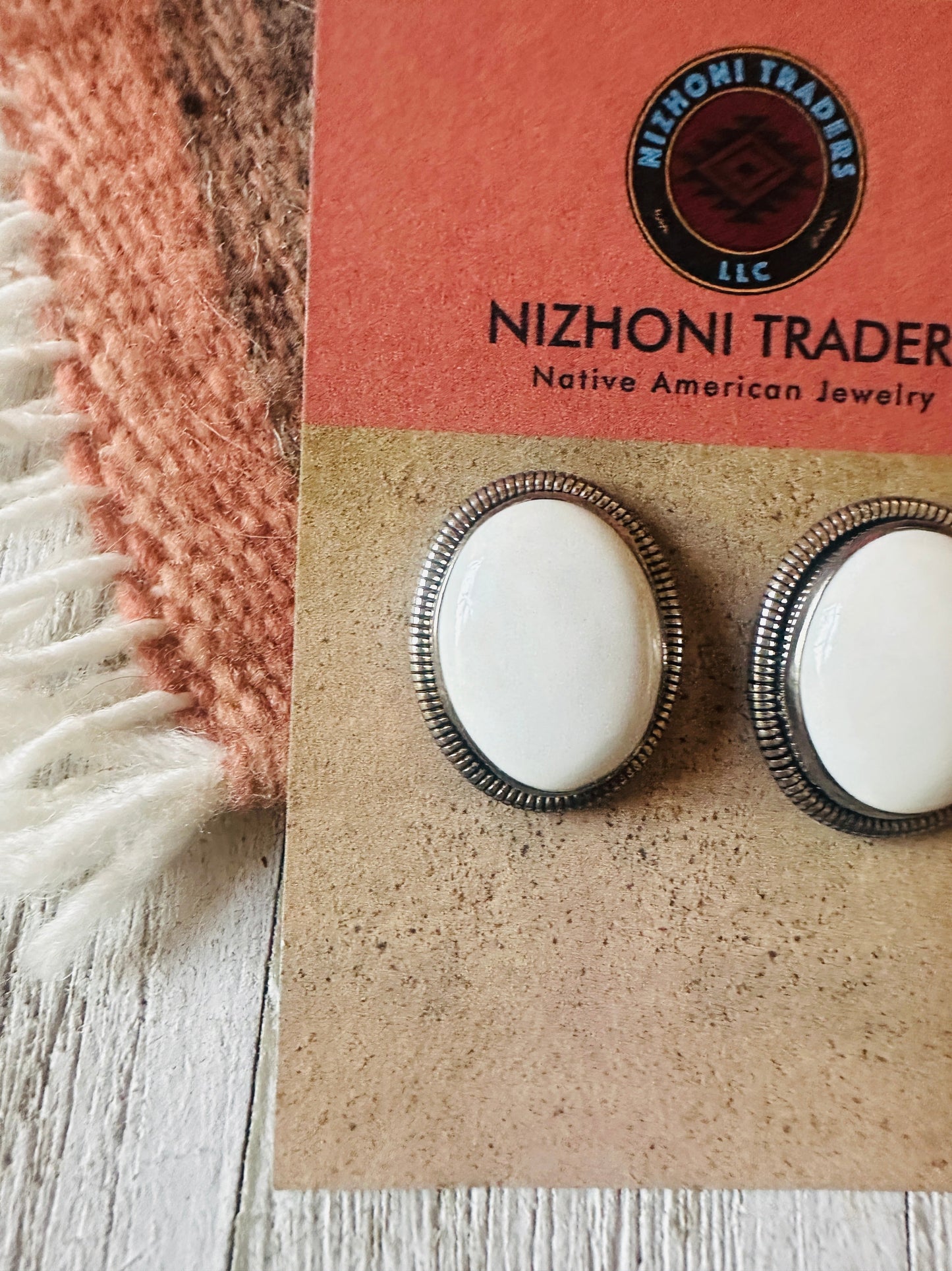 Handcrafted White Buffalo & Sterling Silver Post Earrings