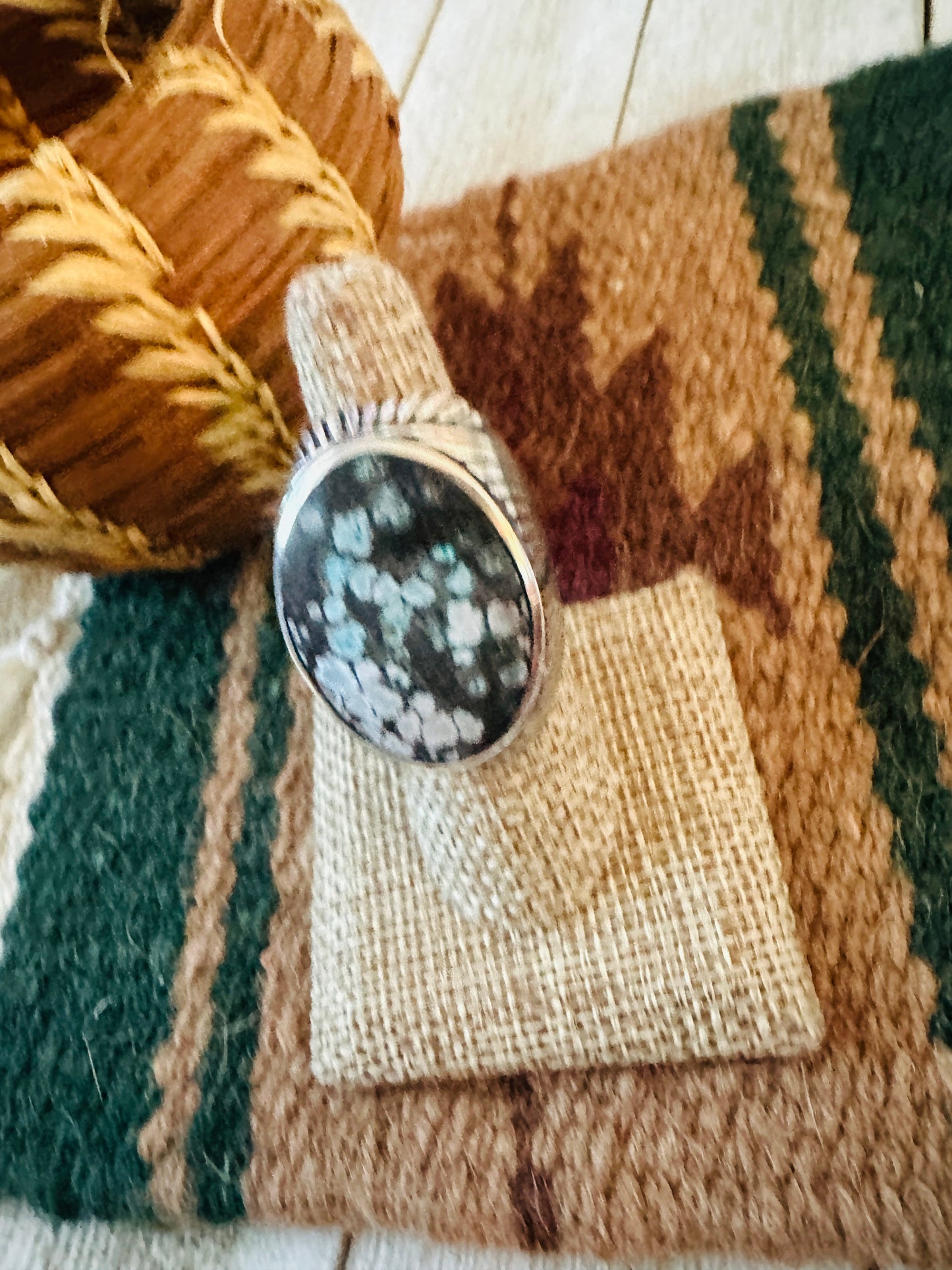 Old Pawn Handcrafted Sterling Silver & Kingman Web Turquoise Men’s Ring Size 7.5