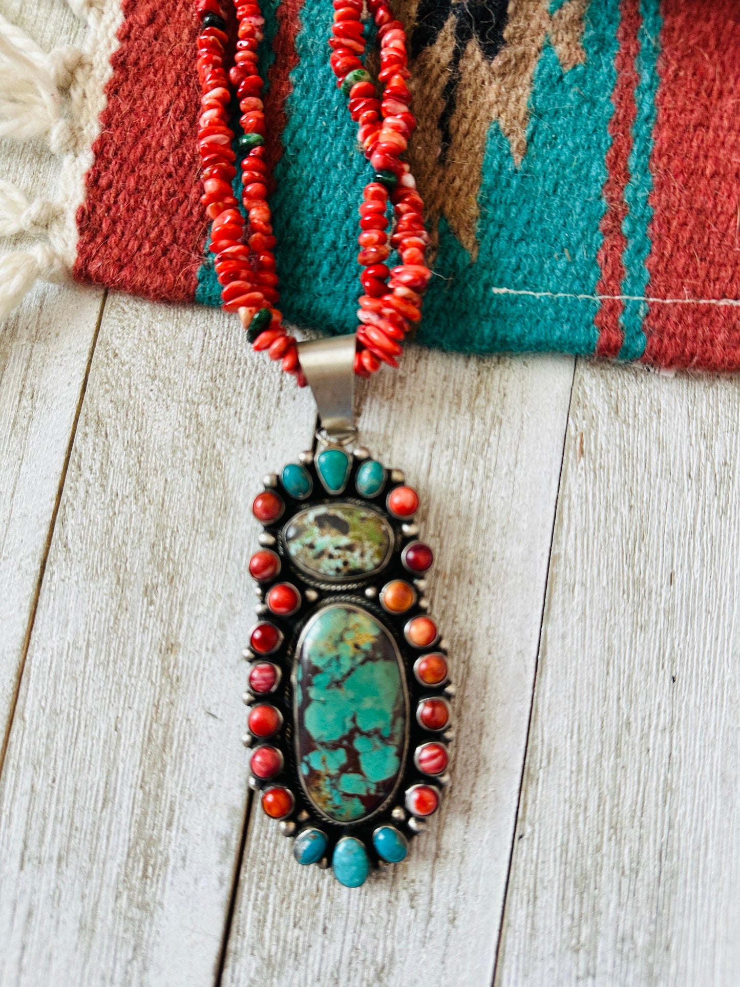Handcrafted Sterling Silver, Spiny & Turquoise Cluster Beaded Necklace