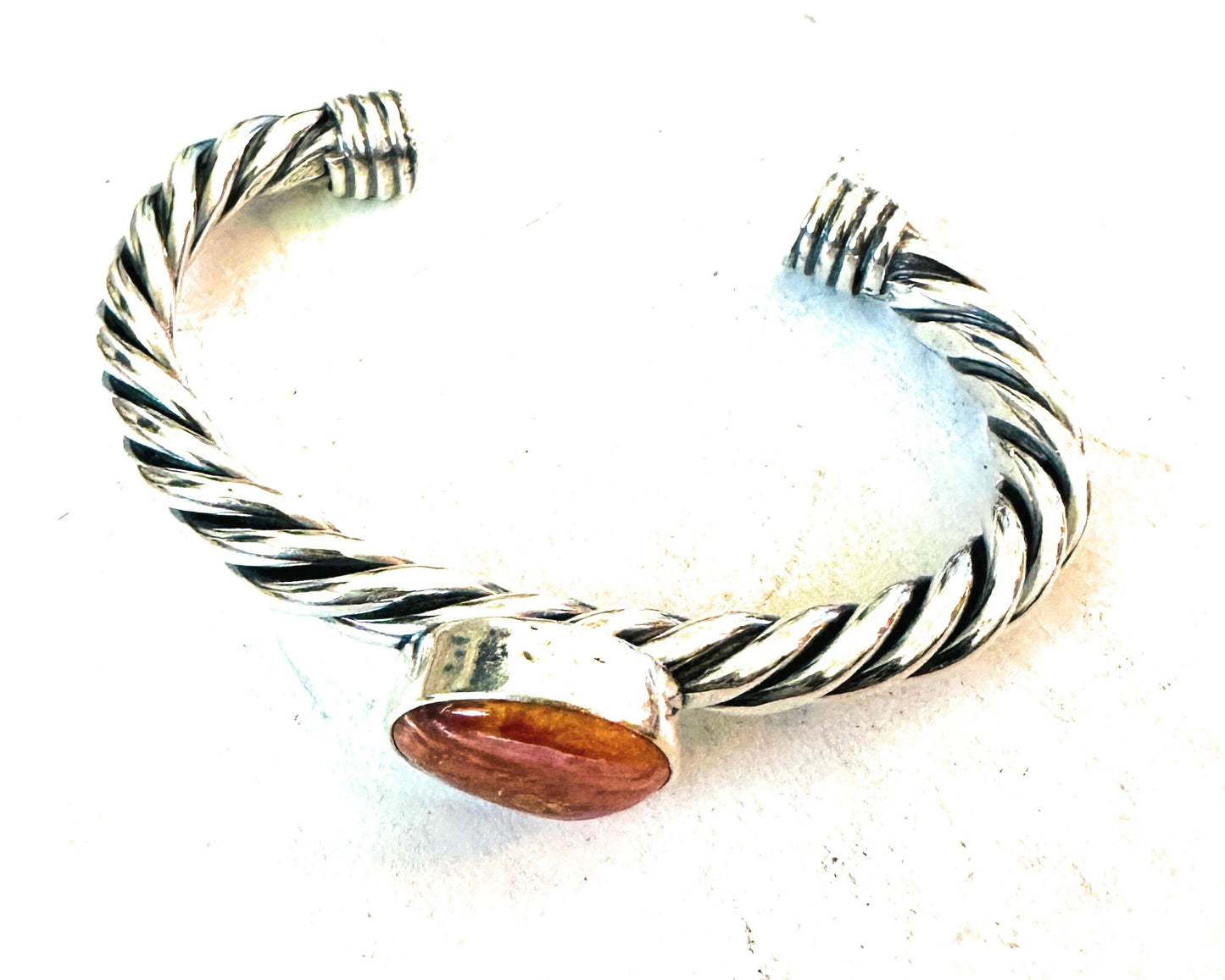 Handcrafted Twisted Sterling Silver & Orange Spiny Cuff Bracelet