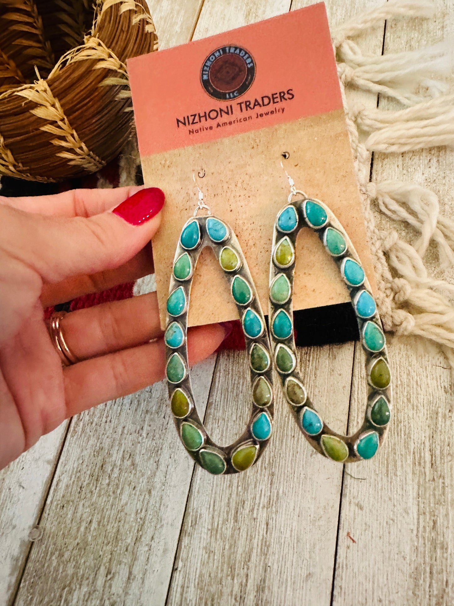 Handcrafted Turquoise & Sterling Silver Cluster Dangle Earrings