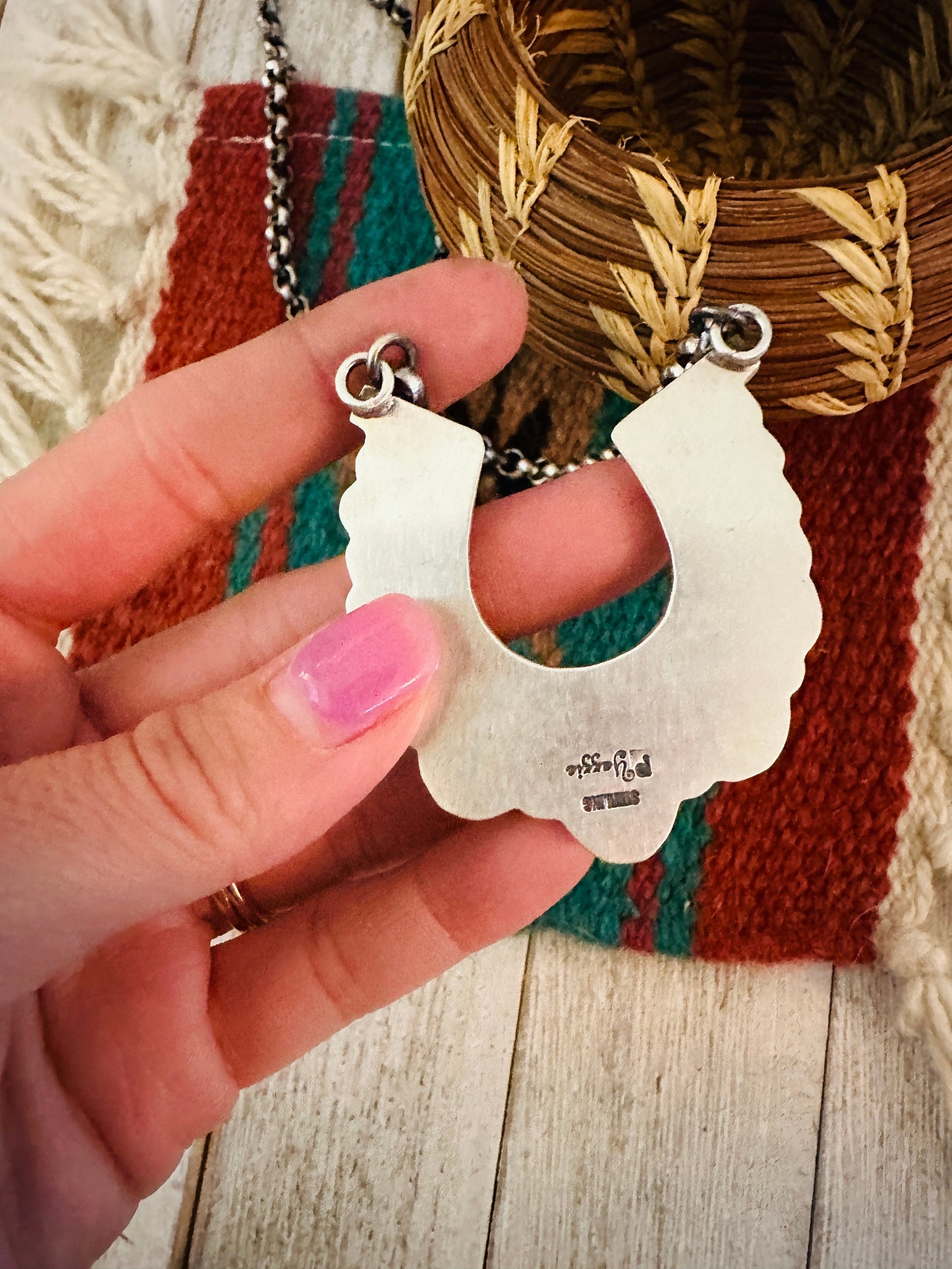 Handcrafted Beaded Sterling Silver & Palomino Turquoise Horseshoe Necklace