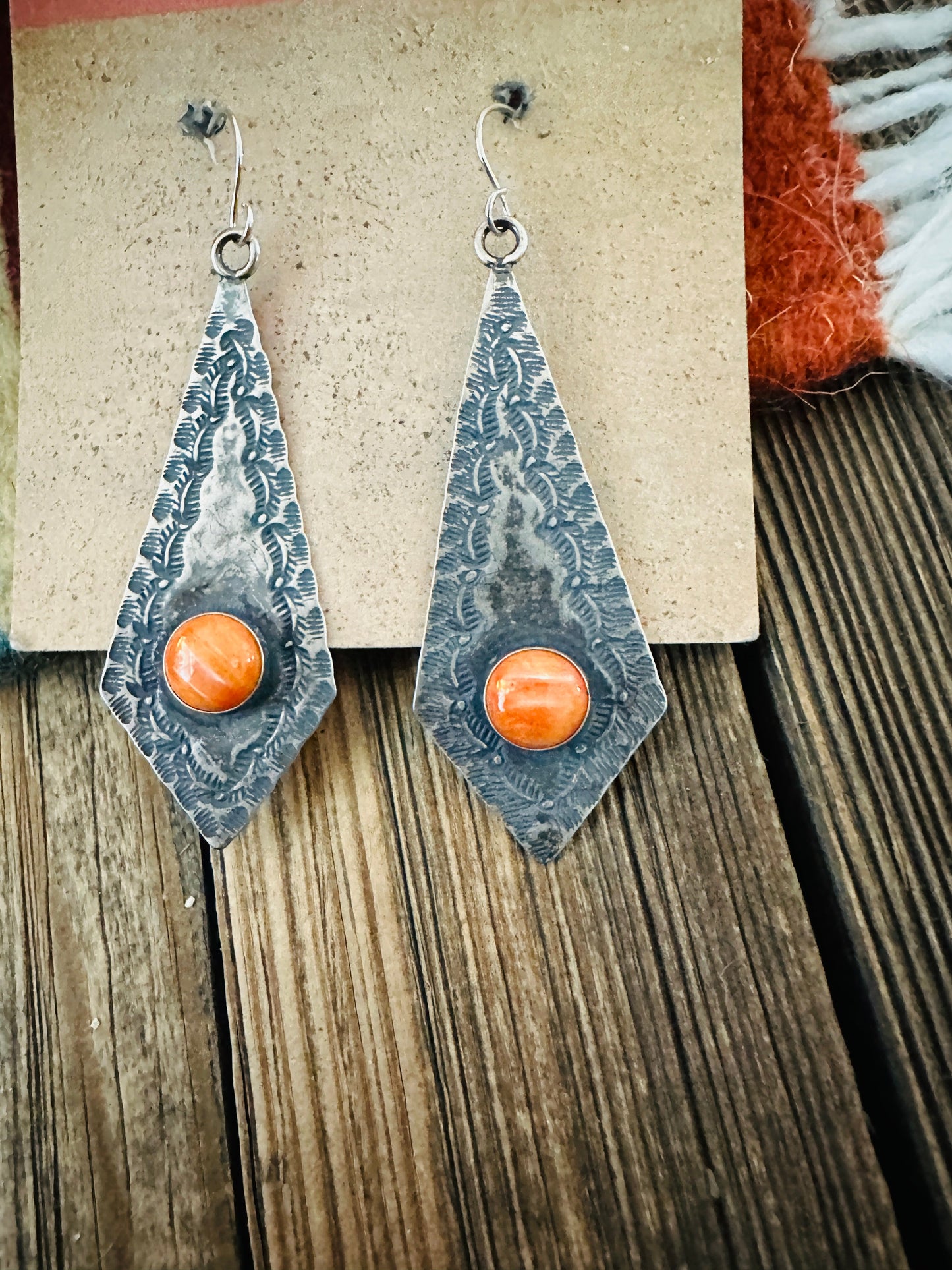 Handcrafted Orange Spiny & Sterling Silver Dangle Earrings