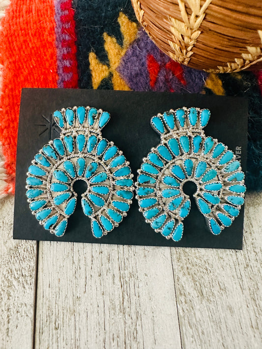 Handcrafted Sleeping Beauty Turquoise & Sterling Silver Cluster Post Earrings