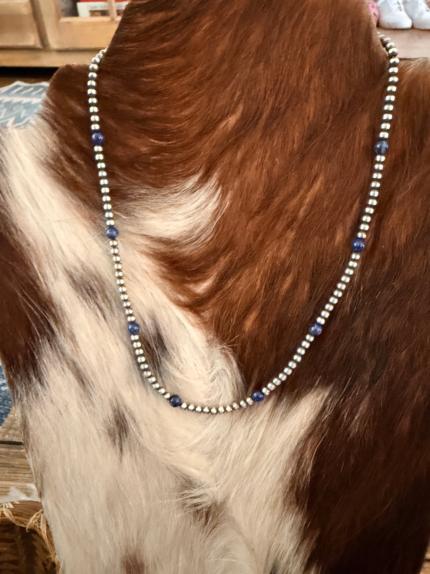 Handcrafted Lapis and Sterling Silver Pearl Beaded Necklace