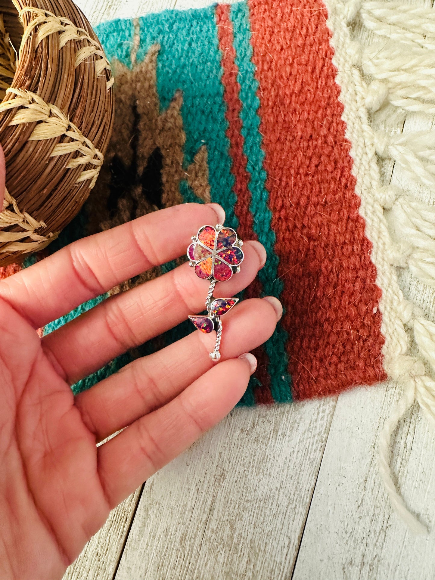 Handcrafted Opal & Sterling Silver Inlay Flower Pendant