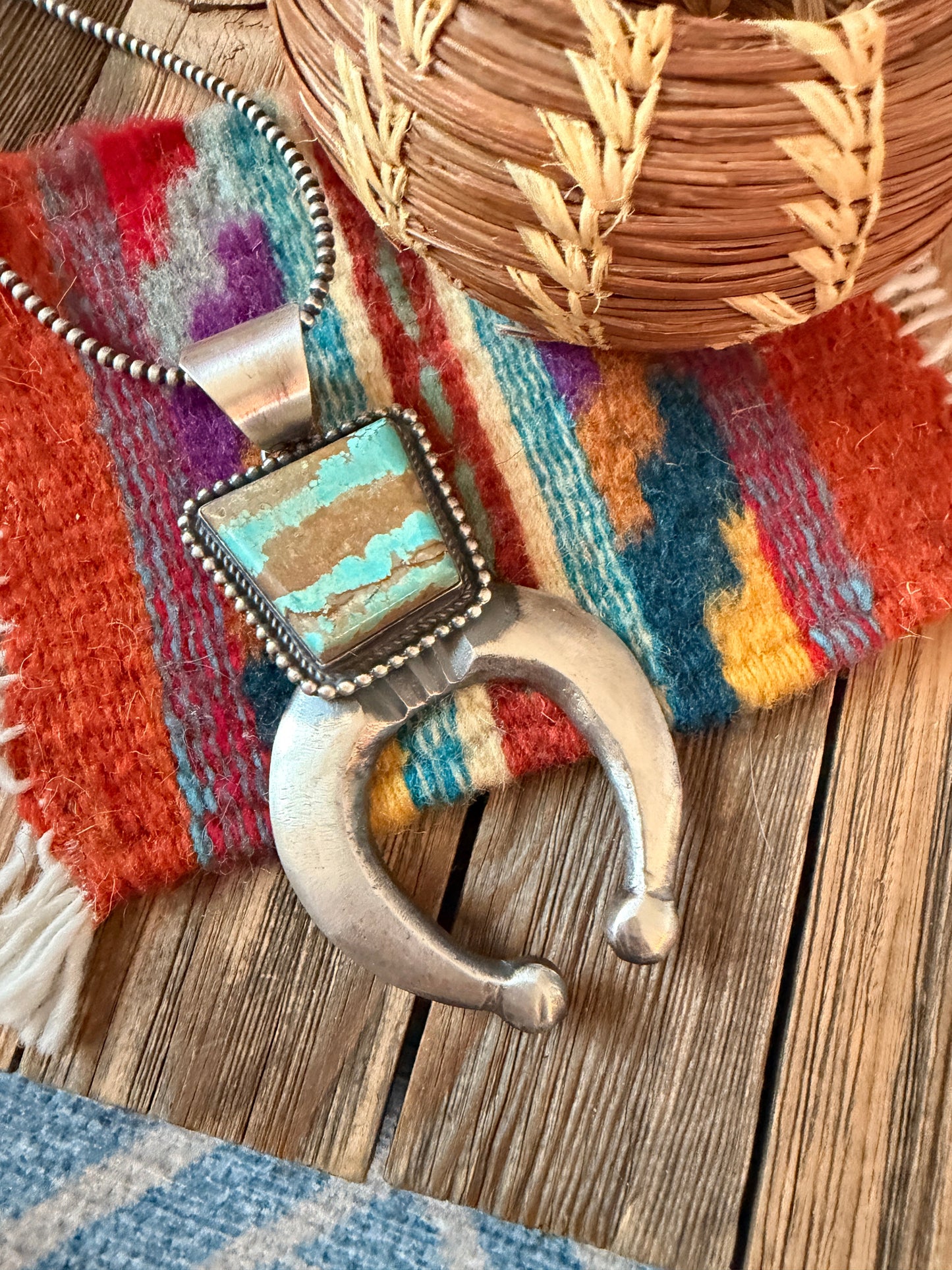 Handcrafted Sterling Silver & Number 8 Turquoise Naja Pendant by Chimney Butte