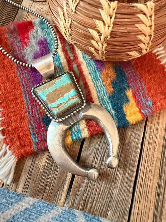 Handcrafted Sterling Silver & Number 8 Turquoise Naja Pendant by Chimney Butte