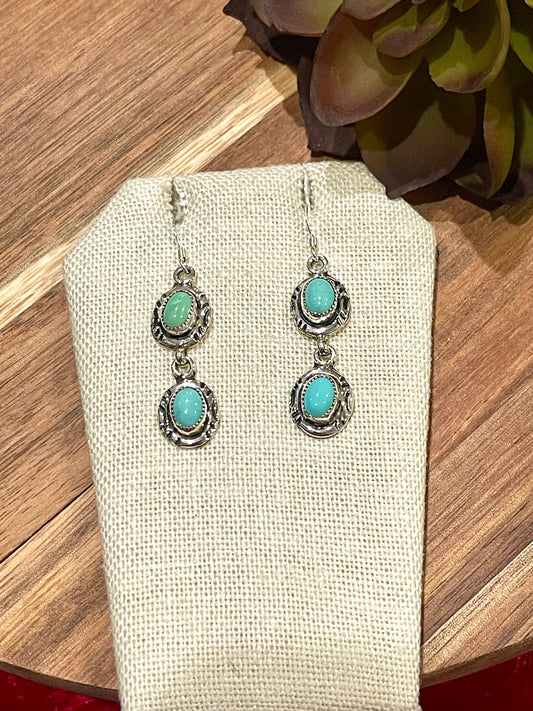 Navajo Turquoise And Sterling Silver Post Dangle Earrings