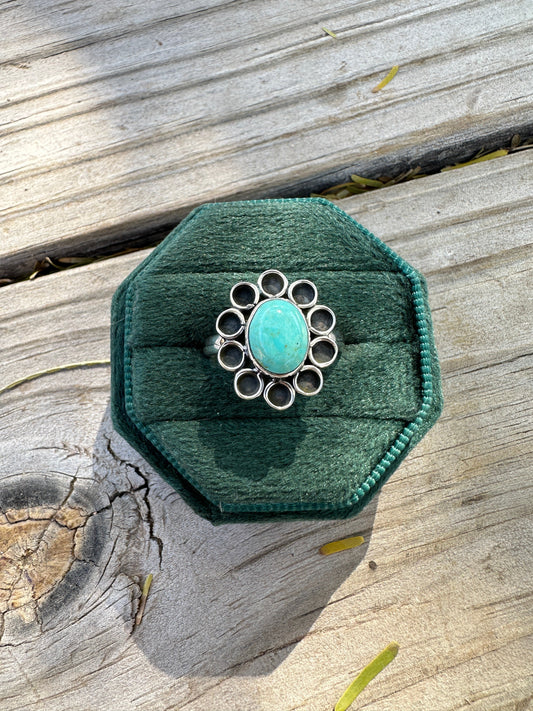 Daisy Handmade Adjustable Turquoise Sterling Silver Flower Ring