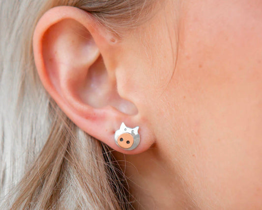 Copper & Sterling Silver Piggy Stud Earrings