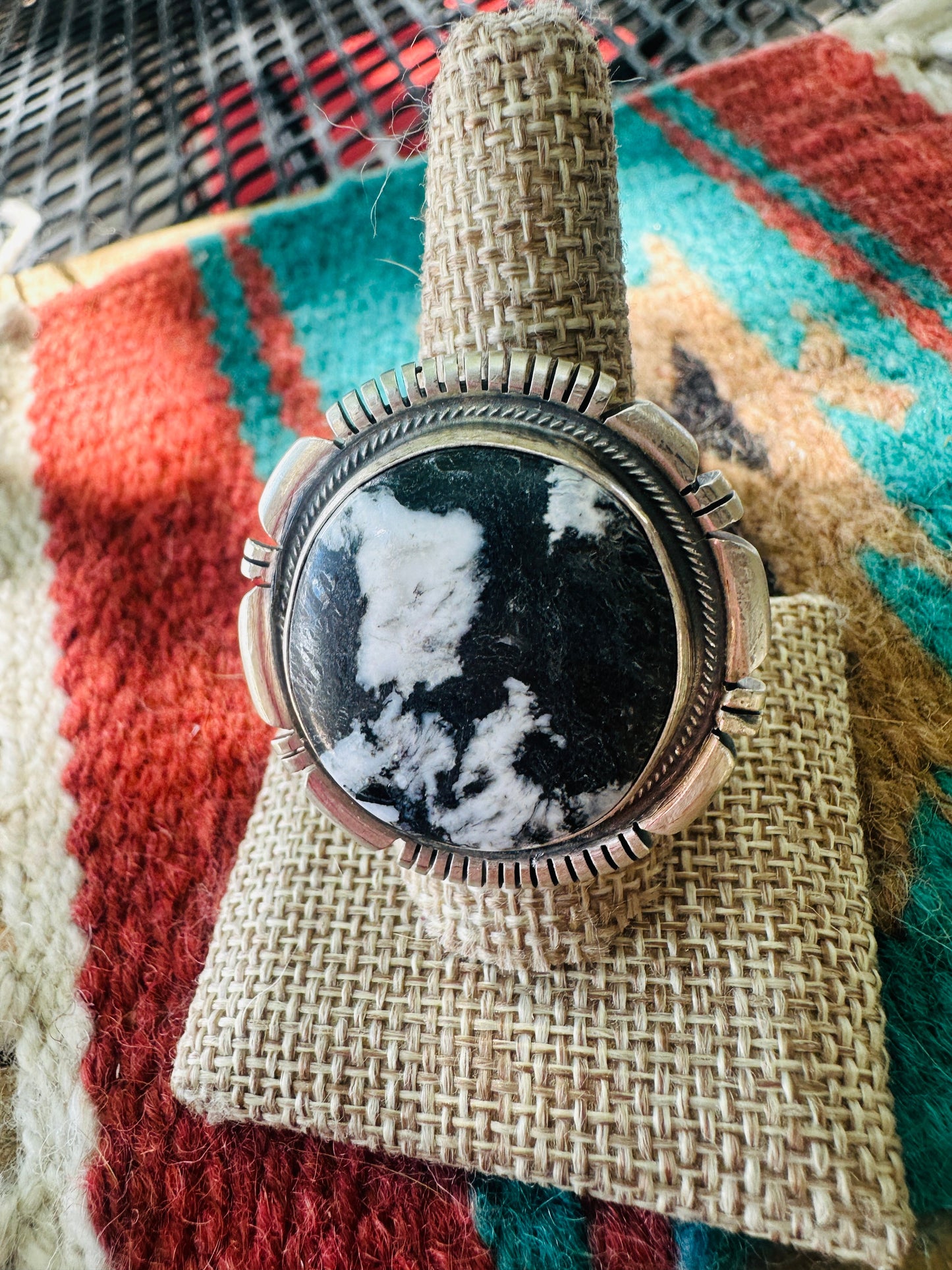 Handcrafted White Buffalo & Sterling Silver Adjustable Ring by Thomas Francisco