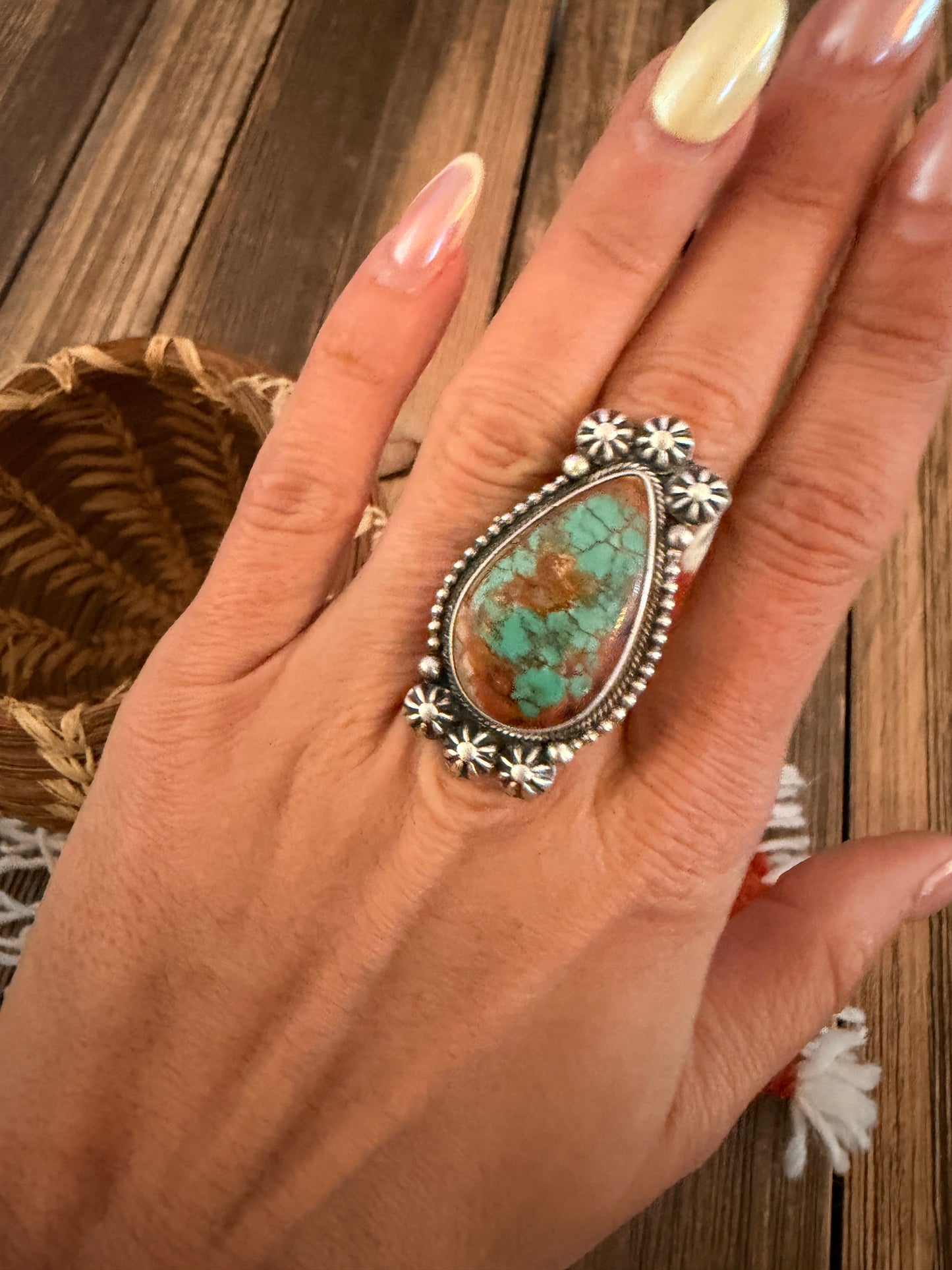 Handcrafted Royston Turquoise & Sterling Silver Ring Size 7 Daniel Benally