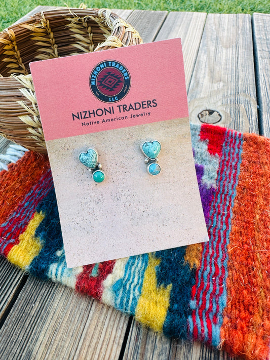 Handcrafted Turquoise & Sterling Silver Heart Earrings