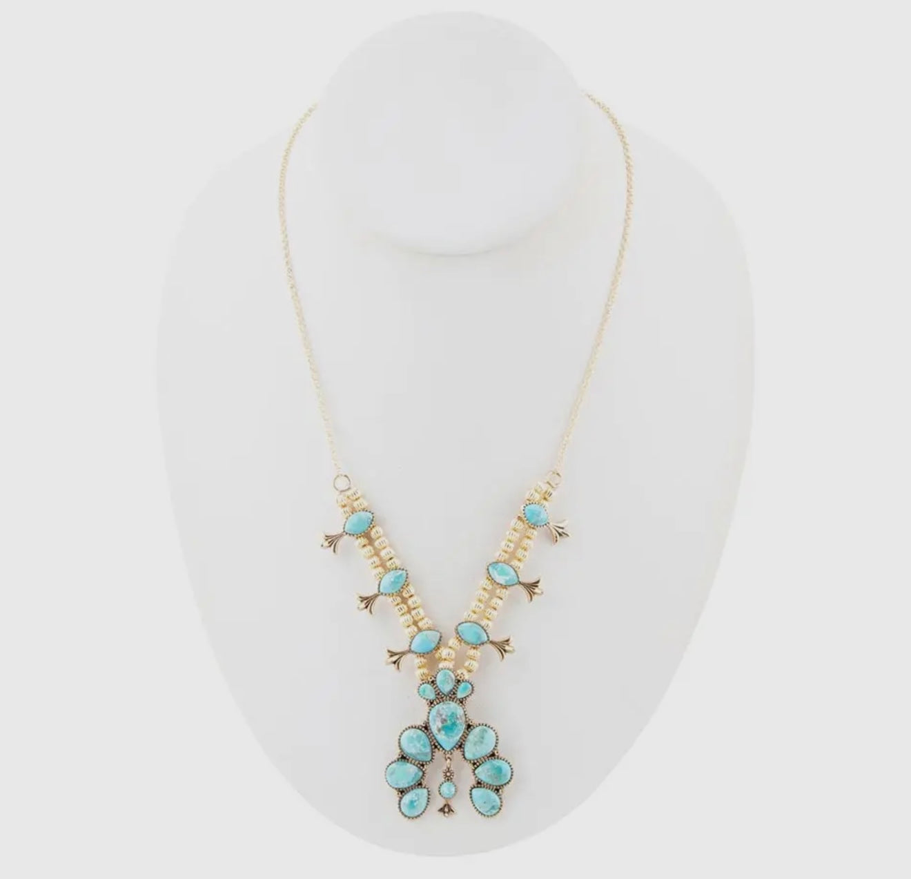 “The Golden Collection” SQUASH BLOSSOM Handmade Turquoise Gold Plated Necklace