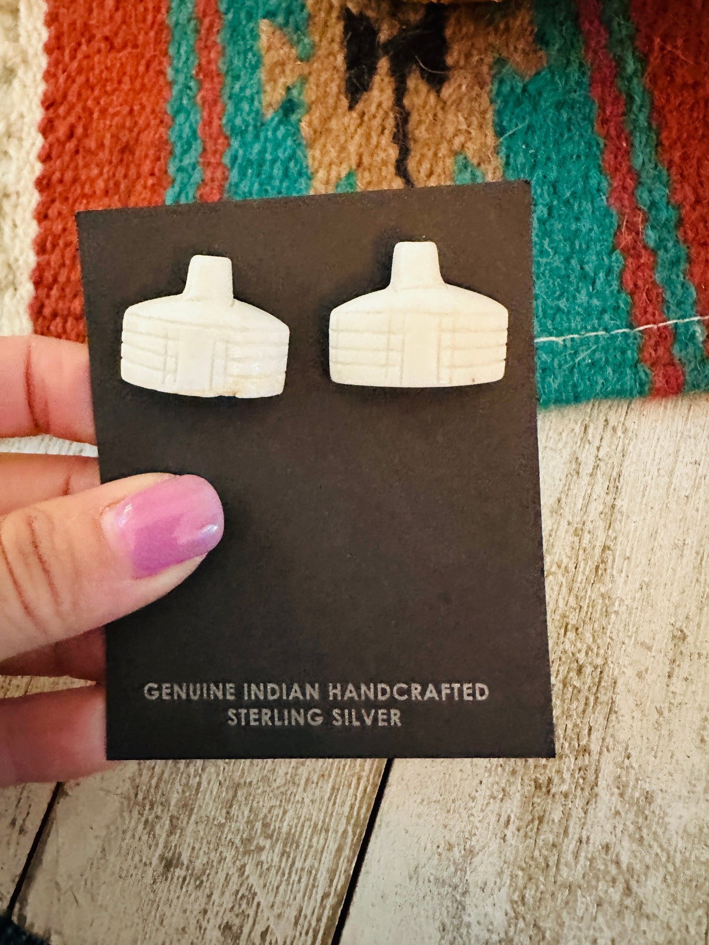 Handcrafted Hand Carved Hogan Stud Earrings