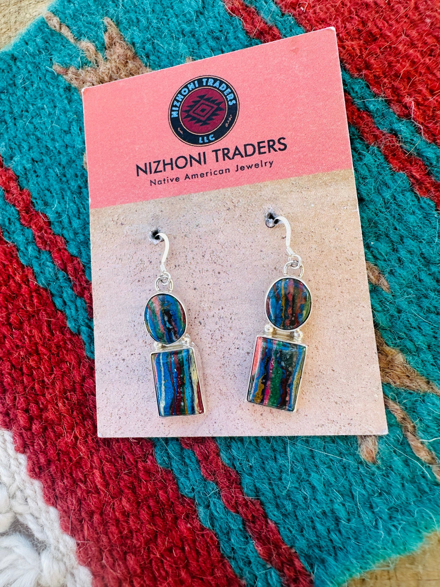 Handcrafted Rainbow Calsilica & Sterling Silver Dangle Earrings