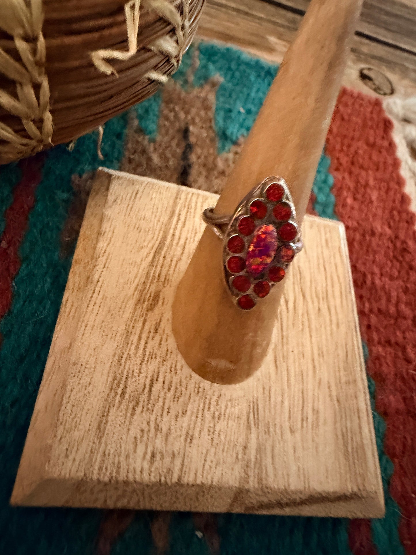Handcrafted Red Opal & Sterling Silver Ring Size 6.75
