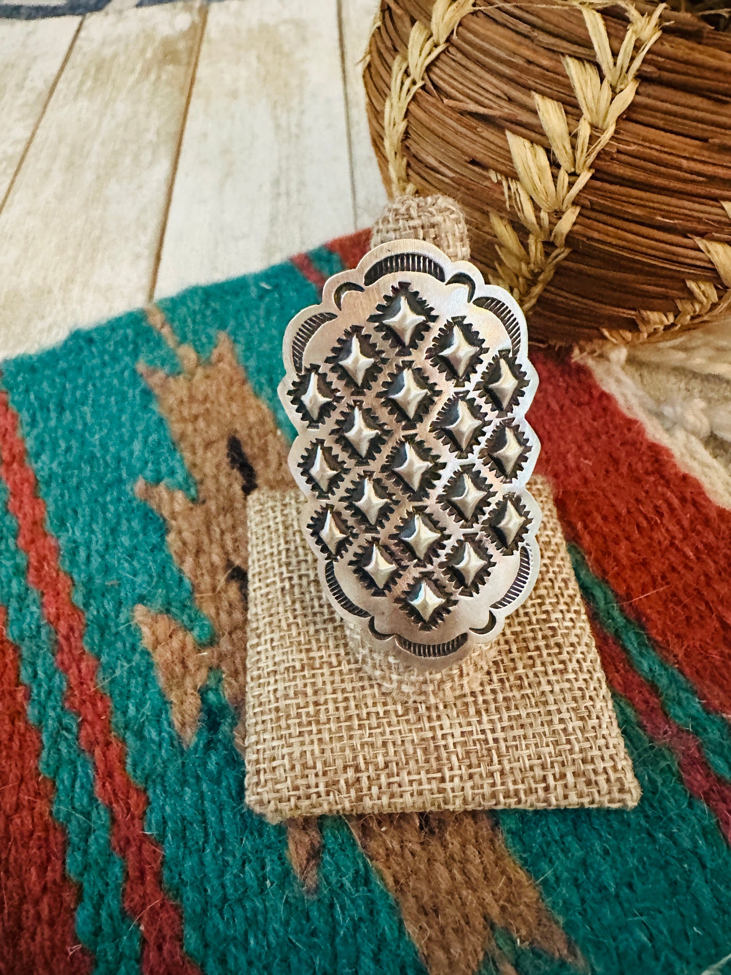 Handcrafted Sterling Silver Adjustable Concho Ring by Leander Tahe