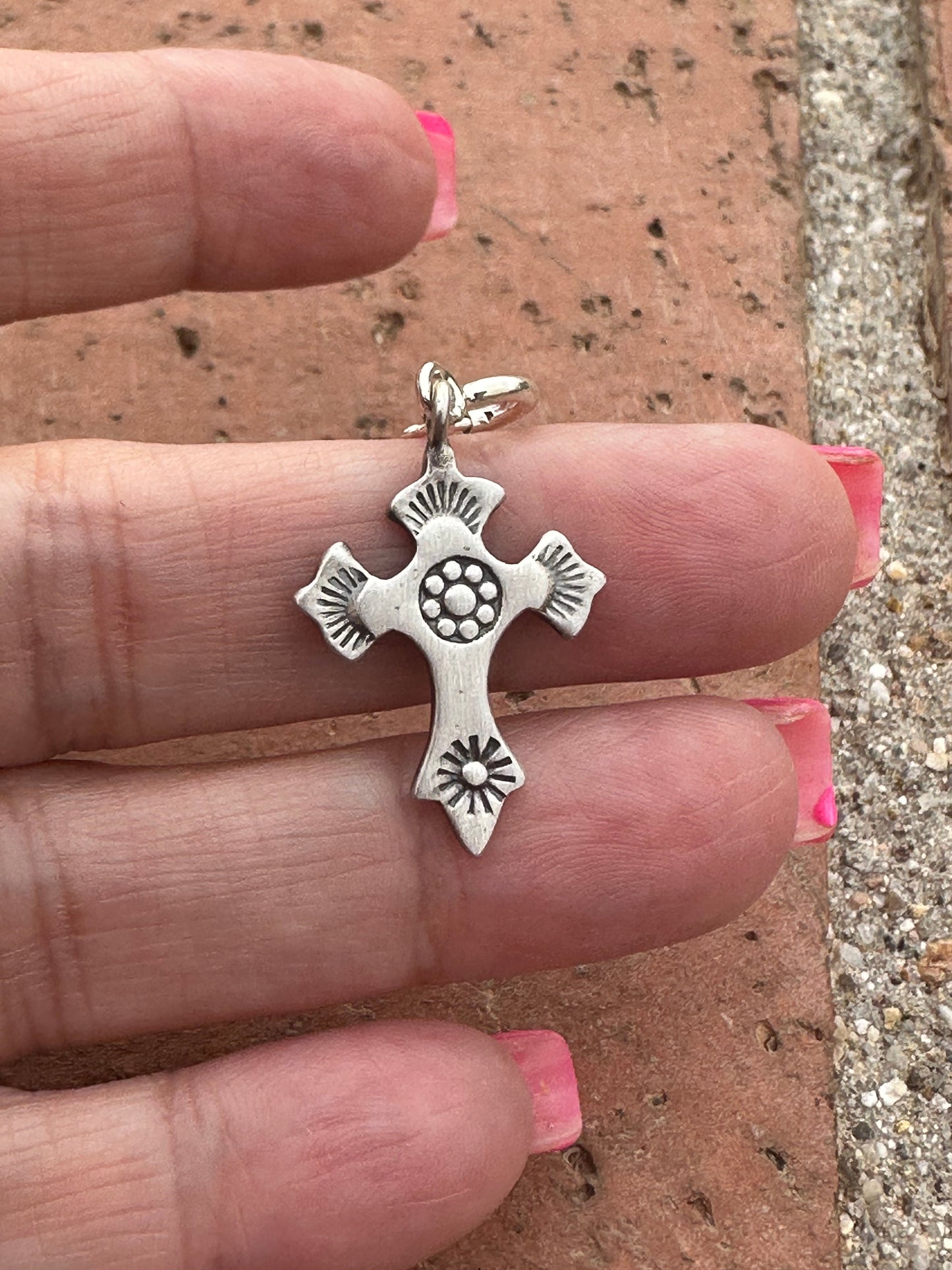 Sterling Silver Handmade Stamped Cross Charm