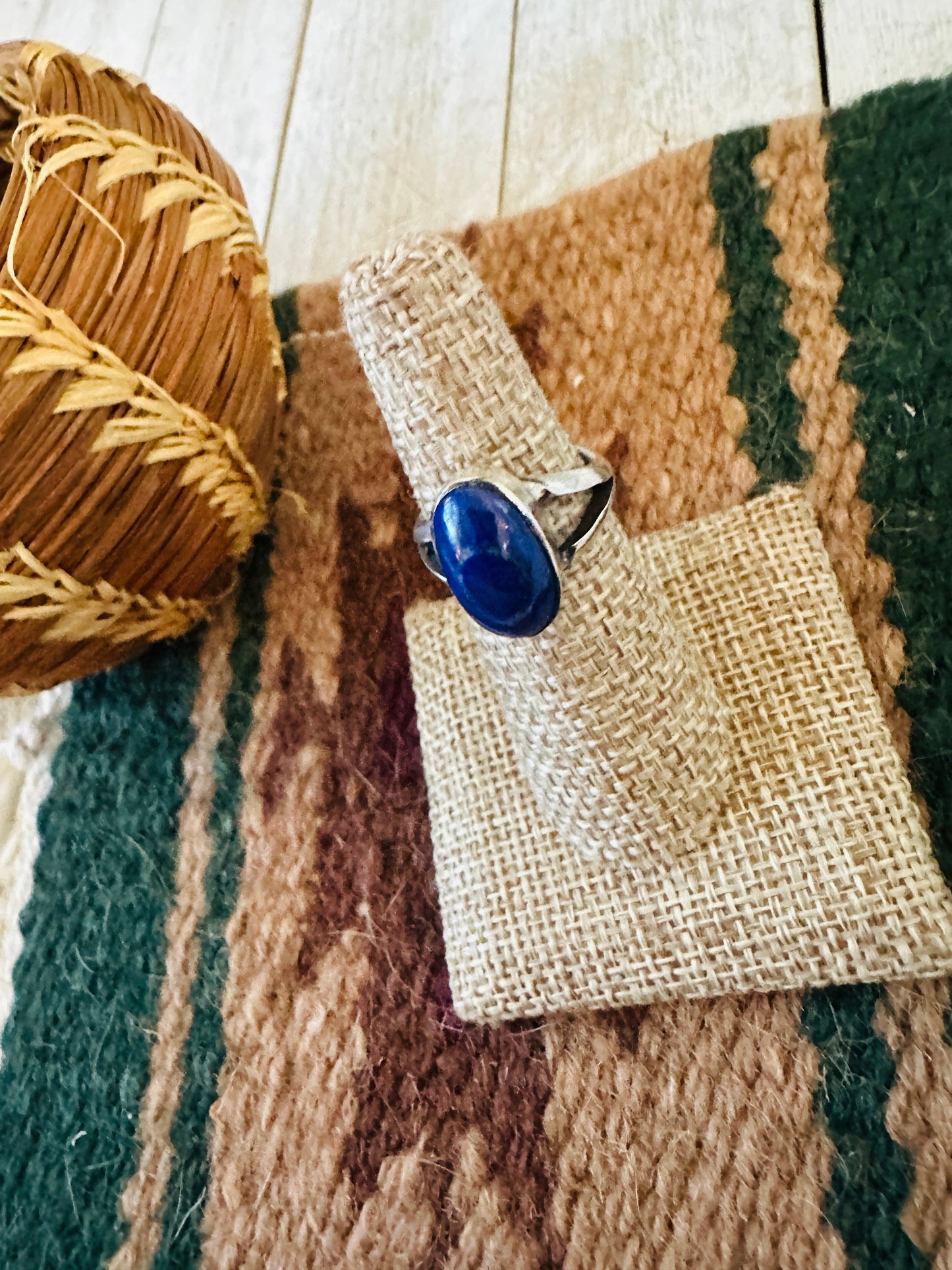 Handcrafted Old Pawn Sterling Silver & Lapis Ring Size 6