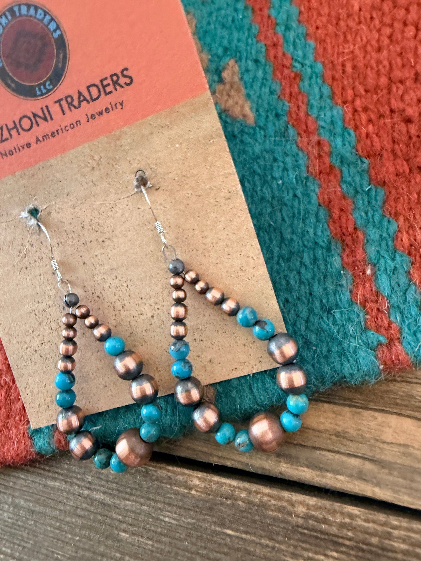 Handcrafted Copper & Turquoise Beaded Dangle Hoop Earrings