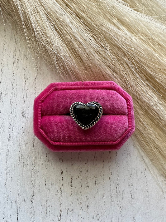 Onyx Amore Handmade Adjustable Black Onyx Sterling Silver Heart Ring