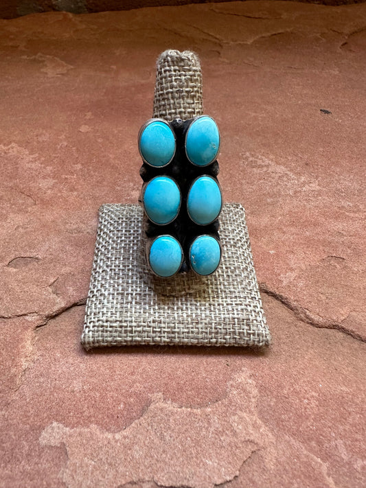 Handcrafted Kingman Turquoise & Sterling Silver Ring Size 9.5 Signed Sheila