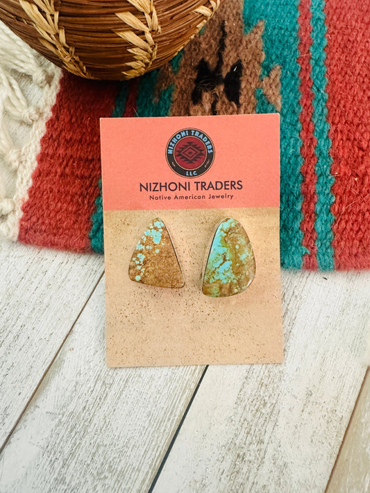 Handcrafted Number 8 Turquoise & Sterling Silver Post Earrings