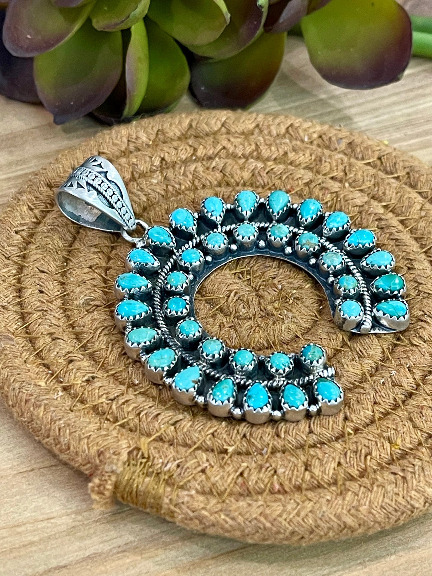 Handmade Sterling Silver & Turquoise  Cluster Naja Pendant