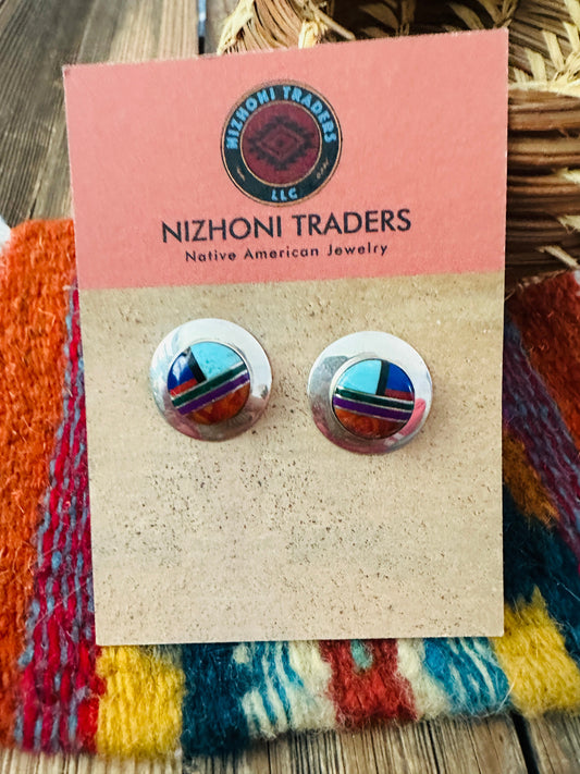 Handcrafted Multi Stone & Sterling Silver Inlay Stud Earrings