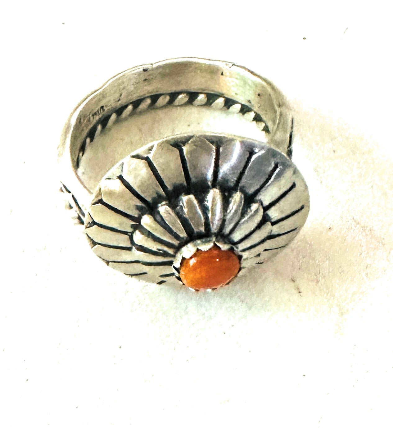 Handcrafted Sterling Silver & Orange Spiny Concho Adjustable Ring