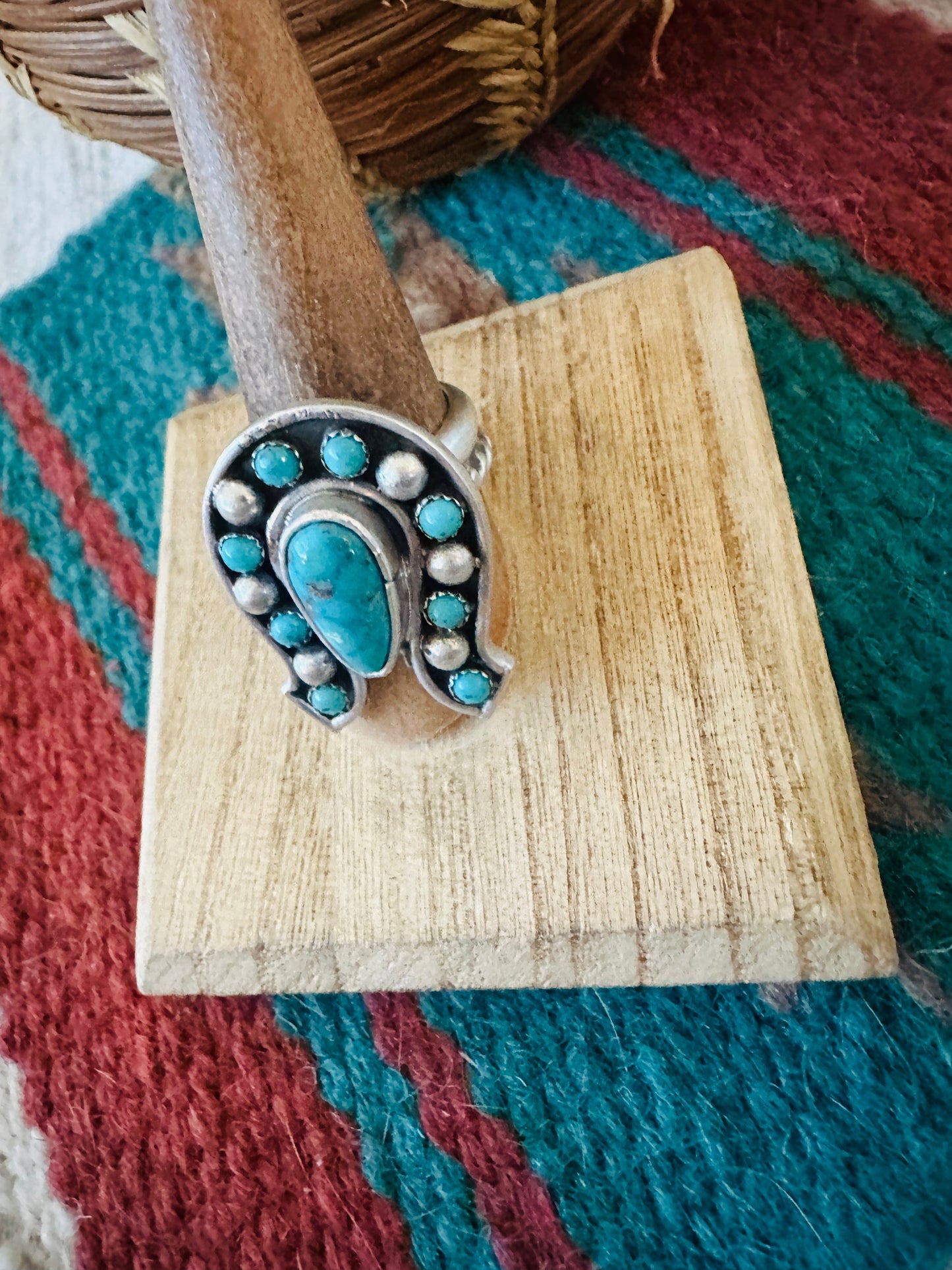 Handcrafted Sterling Silver & Turquoise Adjustable Horseshoe Ring