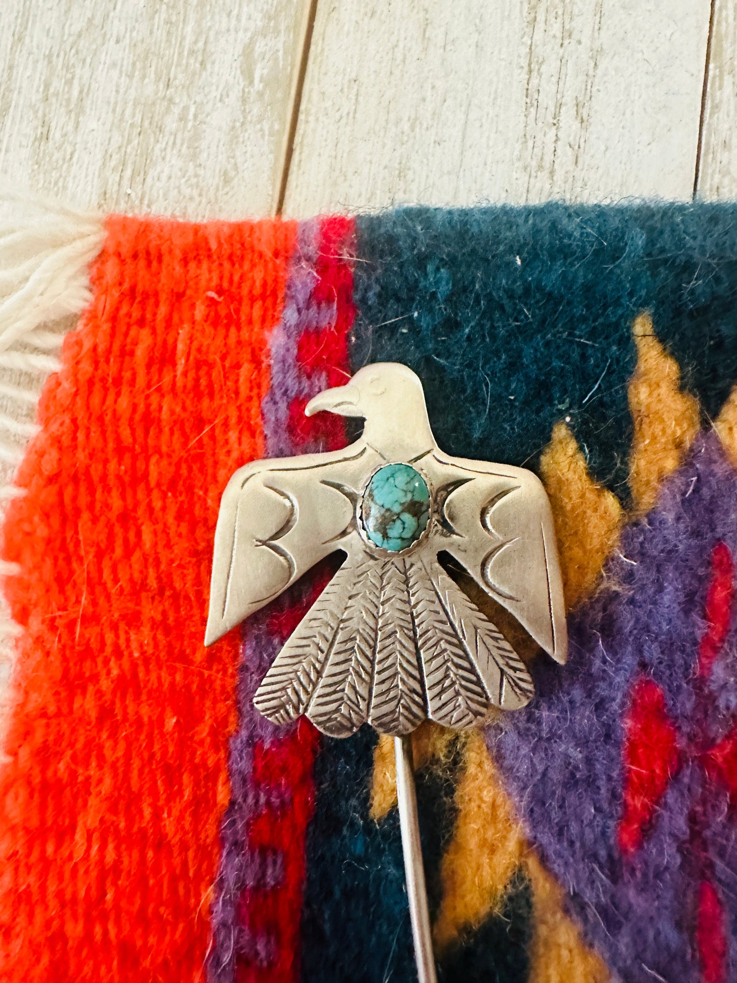 Handcrafted Turquoise & Sterling Silver Thunderbird Hair Pin