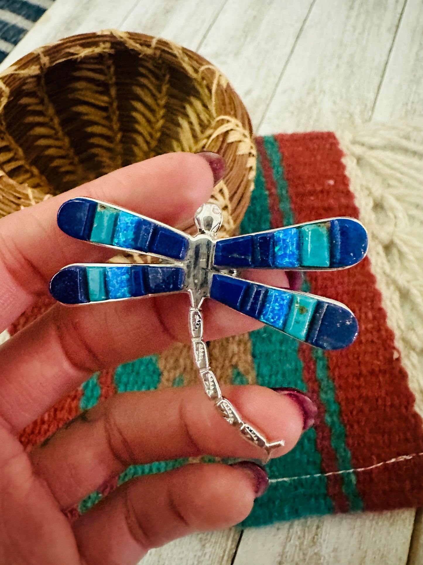 Handcrafted Sterling Silver and Multi Stone Inlay Dragonfly Brooch